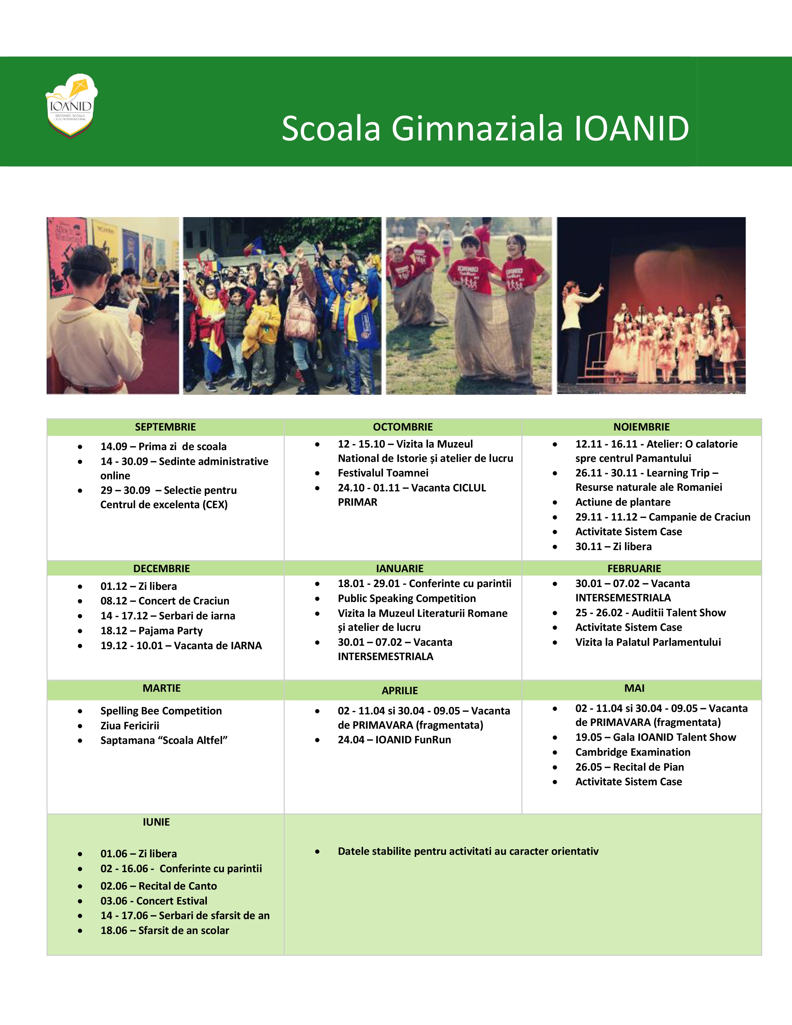 Calendar Academic Scoala Ioanid